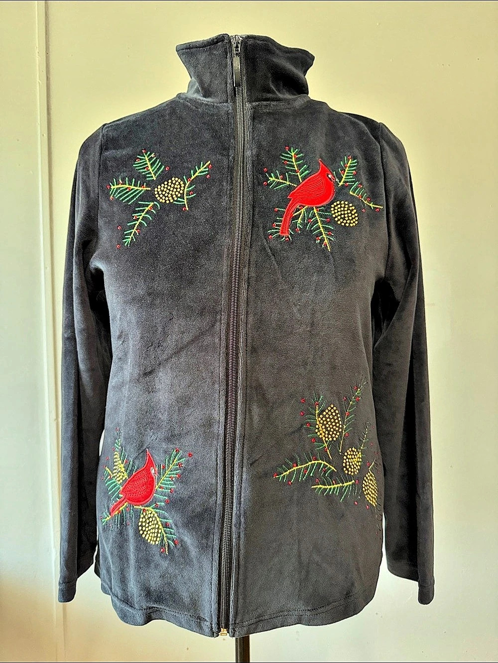 Natural Impressions Velour Embroidered Black Jacket Size Medium